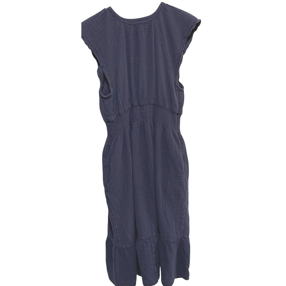 Old Navy Cotton Gauze Midi Dress Womens XL Navy Blue Smocked Tiered Boho - Picture 2 of 10